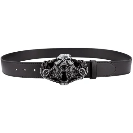 UNITYPUREMAX™ Fire Skull Heavy Metal Motorcycle Belt – PU Leather Rider Belt with Flame Skull Zinc Alloy Buckle 2