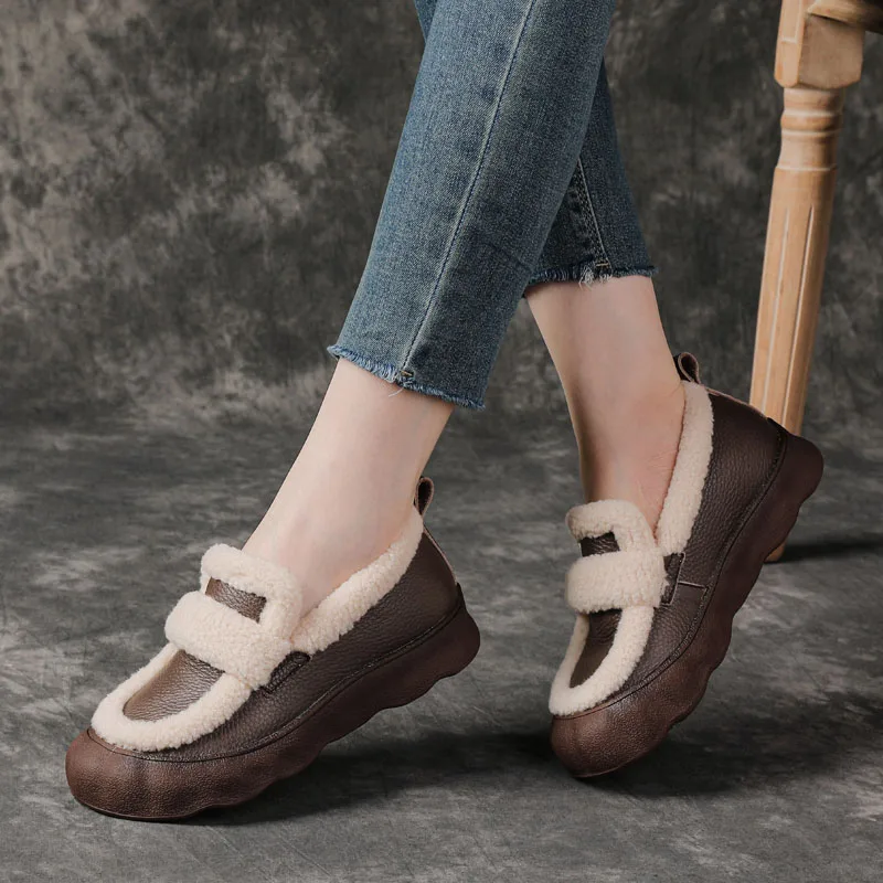 UNITYPUREMAX™ Women’s Handmade Winter Leather Fur Loafers – Warm Slip-On Shoes 5