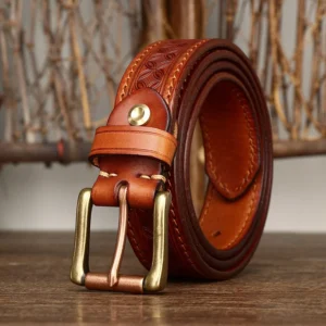 UNITYPUREMAX “Lucky Totem Heritage” Genuine Vintage Lucky Totem Cowhide Belt Copper-Buckle Belt – Soft Grain Leather Men’s Jeans Belt 2
