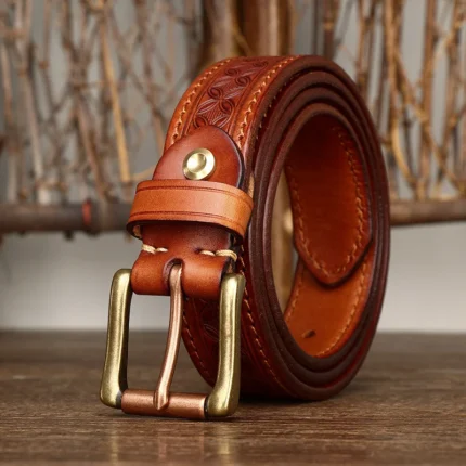 UNITYPUREMAX “Lucky Totem Heritage” Genuine Vintage Lucky Totem Cowhide Belt Copper-Buckle Belt – Soft Grain Leather Men’s Jeans Belt 2