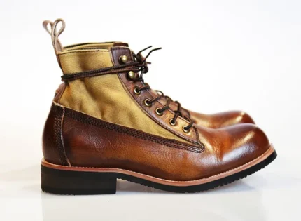 UNITYPUREMAX Men's Retro Canvas Motorcycle Boots - Handmade Distressed Leather High-Top Ankle Boots 1