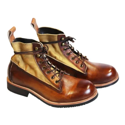 UNITYPUREMAX Men's Retro Canvas Motorcycle Boots - Handmade Distressed Leather High-Top Ankle Boots 2