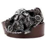 UNITYPUREMAX™ Fire Skull Heavy Metal Motorcycle Belt – PU Leather Rider Belt with Flame Skull Zinc Alloy Buckle 3