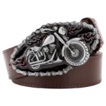 UNITYPUREMAX™ Fire Skull Heavy Metal Motorcycle Belt – PU Leather Rider Belt with Flame Skull Zinc Alloy Buckle 5