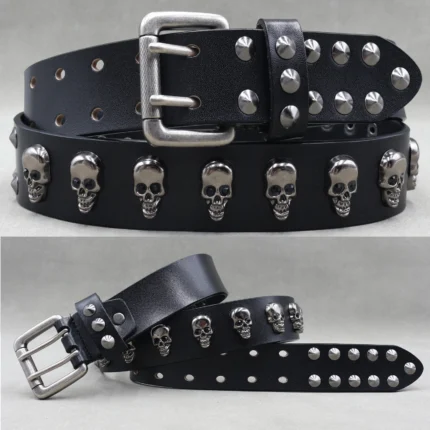UNITYPUREMAX “Rocksteel Rivet” Genuine Cowhide Punk Belt – Metal Stud Designer Jeans Belt 1