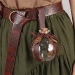 UNITYPUREMAX™ Embossed Medieval Elf Leaf Leather Belt Set with Magic Glass Bottle – Retro Costume & Festival Accessory