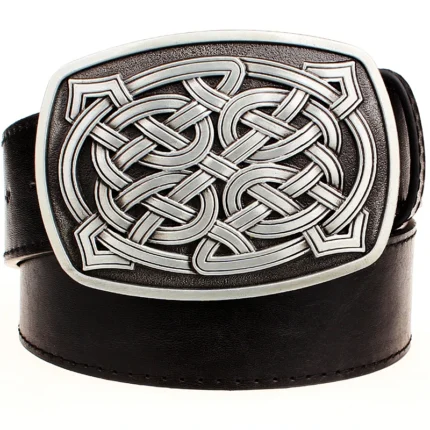 UNITYPUREMAX Celtic Knot Metal Buckle Belt | Unisex Faux Leather Geometric Pattern Jeans Belt 1