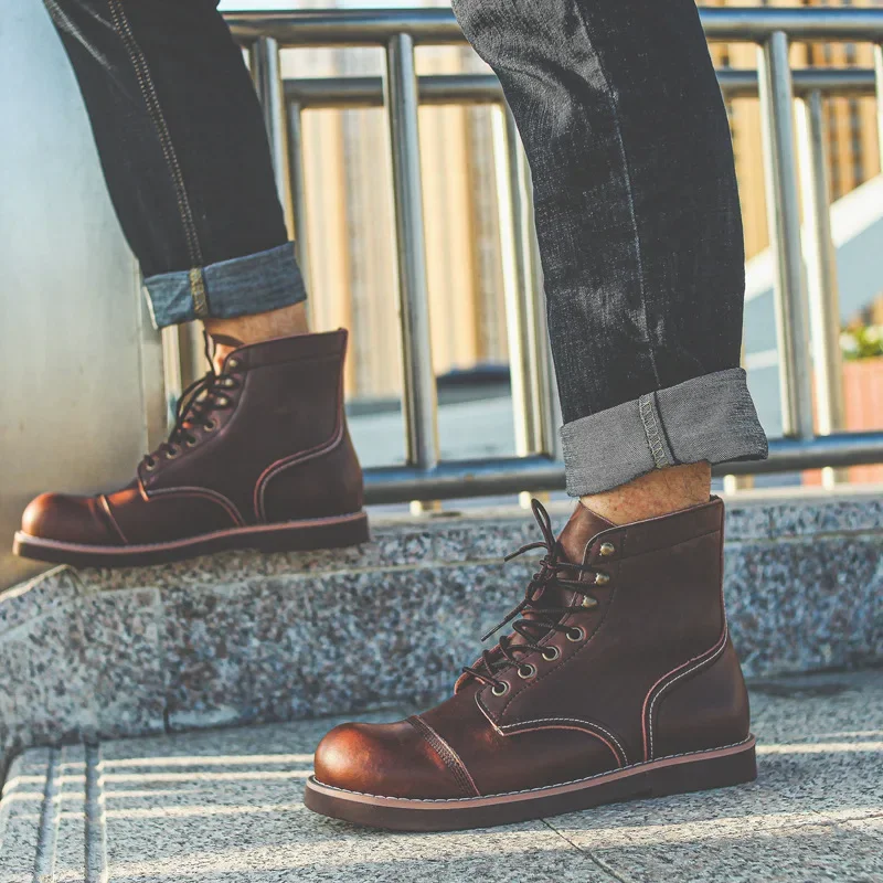 UNITYPUREMAX™ Men’s Handmade 8111 Vintage Cow Leather Motorcycle Ankle Boots 5