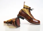 UNITYPUREMAX Men's Retro Canvas Motorcycle Boots - Handmade Distressed Leather High-Top Ankle Boots 4
