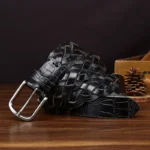 UNITYPUREMAX™ Men’s Hand-Woven Leather Belt 3.3CM – Crocodile Embossed Cowhide 4