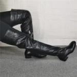 UNITYPUREMAX™ Women Over-the-Knee Leather Boots | Side Zip Black Thigh High Block Heel Winter Boots 3