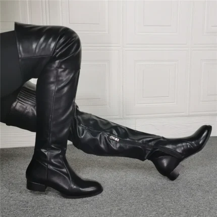 UNITYPUREMAX™ Women Over-the-Knee Leather Boots | Side Zip Black Thigh High Block Heel Winter Boots 2