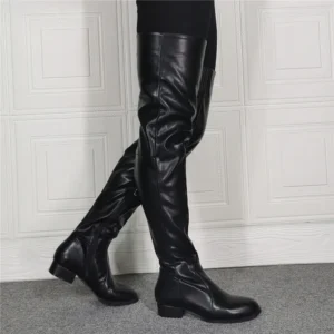 UNITYPUREMAX™ Women Over-the-Knee Leather Boots | Side Zip Black Thigh High Block Heel Winter Boots
