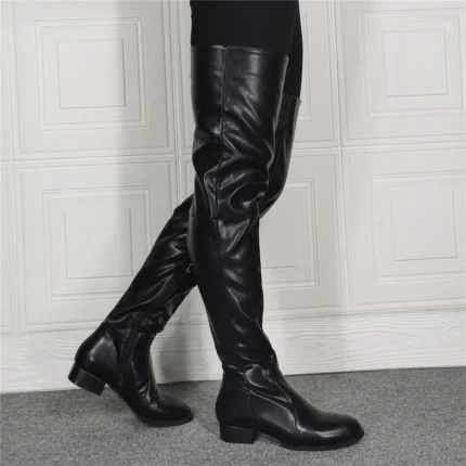 UNITYPUREMAX™ Women Over-the-Knee Leather Boots | Side Zip Black Thigh High Block Heel Winter Boots
