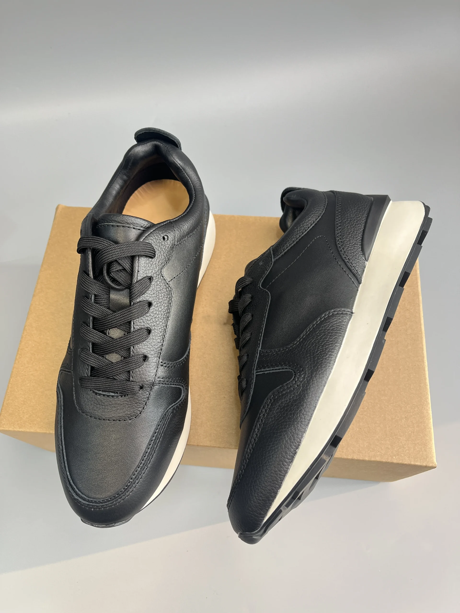 Men’s Minimalist Genuine Leather Sneakers – Waterproof Thick Sole Lace-Up Casual Shoes 5