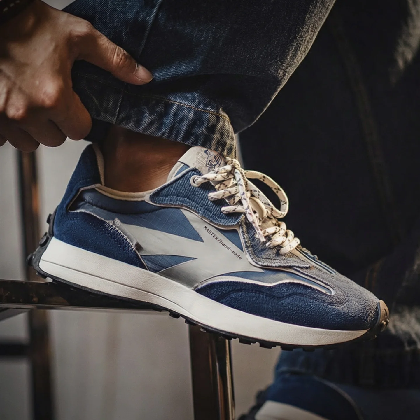 EchoStride™ '65 Retro Denim Joggers - Blue Patchwork Sneakers - Dad Shoes Style for Spring Autumn 2