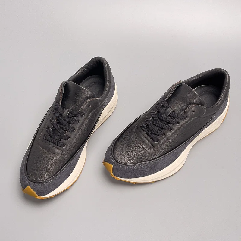 UNITYPUREMAX™ Handmade European Men’s Retro Running Shoes – Height Increasing Black Top-Grain Leather Chunky Sole Sneakers 2