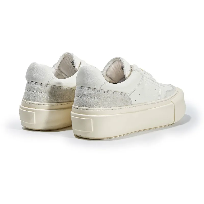 Men’s White Genuine Leather Platform Sneakers – Thick-Soled Low-Top Casual Shoes 2
