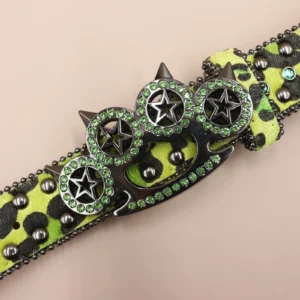 Leopard Rhinestone Western Denim Belt | Unisex Y2K Hip-Hop Style | UNITYPUREMAX™ 1