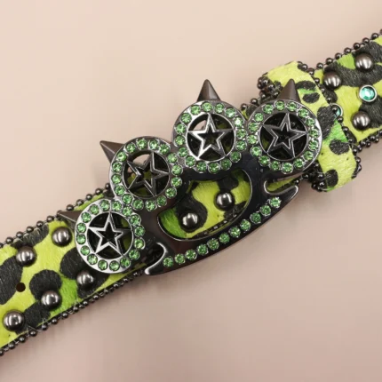 Leopard Rhinestone Western Denim Belt | Unisex Y2K Hip-Hop Style | UNITYPUREMAX™ 1