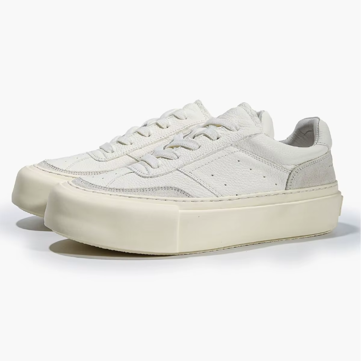 Men’s White Genuine Leather Platform Sneakers – Thick-Soled Low-Top Casual Shoes