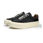Men’s White Genuine Leather Platform Sneakers – Thick-Soled Low-Top Casual Shoes 3