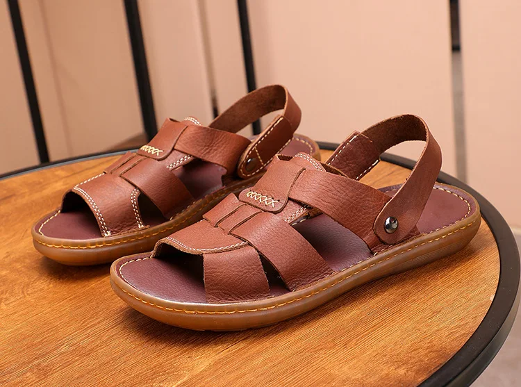 UNITYPUREMAX™ Men’s Premium Genuine Leather 2-in-1 Sandals – Breathable Summer Driving Slippers with Flexible TPR Sole 2