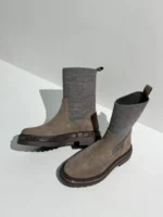 UNITYPUREMAX™ Women’s Cow Suede Mid-Calf Riding Boots – Waterproof Knitted Hoof Heel Winter Boots 4