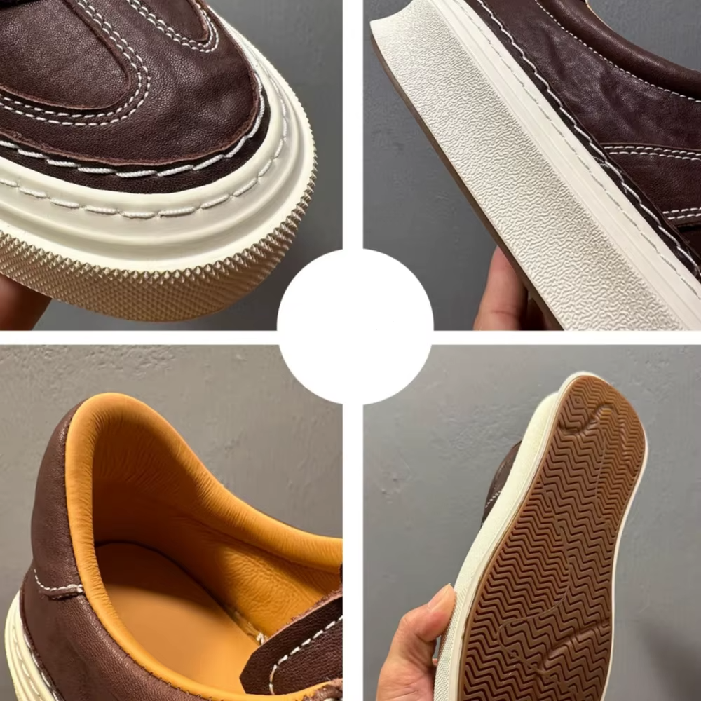 UNITYPUREMAX™ Men’s Genuine Leather Platform Skate Sneakers – Cowhide Lace-Up Casual Trainers 6