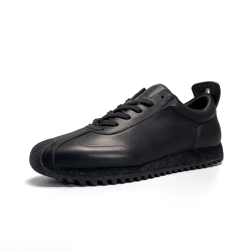 UNITYPUREMAX™ Premium Top Grain Leather Retro Sneakers – Black Slip-On Casual Athletic Shoes for Men 4