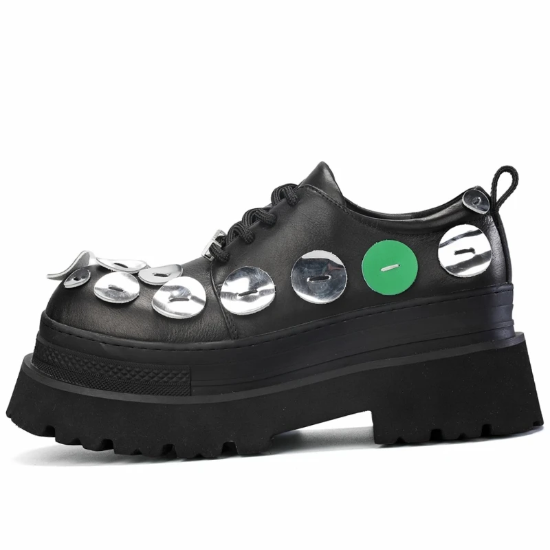 Original Design Thick-Soled Height Increasing Mens Derby Shoes | Genuine Leather Ring Buckle Casual Sneakers 1