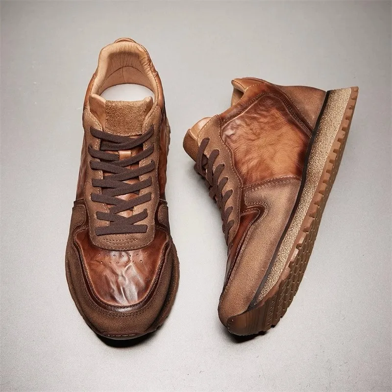 UNITYPUREMAX™ Men’s Vintage Cowhide Leather Winter Sneakers – Fleece-Lined Anti-Skid Platform Running Shoes 15