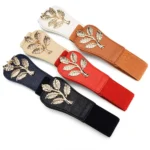 UNITYPUREMAX™ Gold Leaf Elastic Waist Belt – Wide Fashion Belt with Double Hook Buckle for Women Dresses & Skirts 3