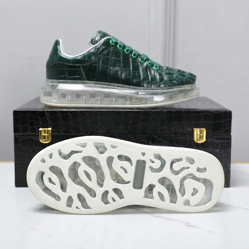 UNITYPUREMAX™ Green Crocodile Embossed Leather Height-Boost Casual Sneakers – Lightweight Luxury Thick Sole Shoes 5