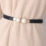 UNITYPUREMAX™ Elegant Double Pearls Belt – Thin PU Leather Elastic Waist Strap for Women 4