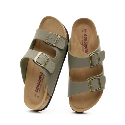 UNITYPUREMAX™ Green Sheepskin Cork Footbed Slides – Arch Support Adjustable Buckle Summer Sandals (Unisex) 1