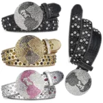 UNITYPUREMAX™ Western BlingBling Diamond Belt – PU Leather Round Buckle Crystal Rhinestone Unisex Strap 1