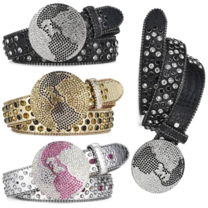 UNITYPUREMAX™ Western BlingBling Diamond Belt – PU Leather Round Buckle Crystal Rhinestone Unisex Strap 1
