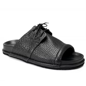UNITYPUREMAX™ Men’s Cowhide Leather Open-Toe Slides – Summer Lace-Up Roman Beach Sandals