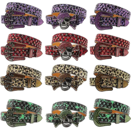 UNITYPUREMAX™ Luxury Rhinestone Skull Belt – PU Leather Studded Strap for Men & Women 1
