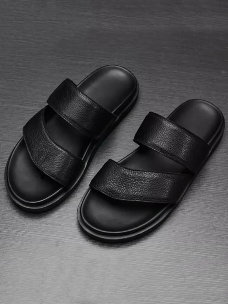 UNITYPUREMAX™ Men’s Genuine Leather Summer Slides – Breathable Platform Clip-Toe Beach Slippers 4