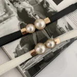 UNITYPUREMAX™ Elegant Double Pearls Belt – Thin PU Leather Elastic Waist Strap for Women 5