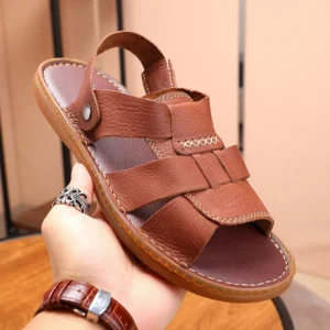 UNITYPUREMAX™ Men’s Premium Genuine Leather 2-in-1 Sandals – Breathable Summer Driving Slippers with Flexible TPR Sole 1
