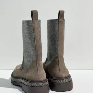UNITYPUREMAX™ Women’s Cow Suede Mid-Calf Riding Boots – Waterproof Knitted Hoof Heel Winter Boots 1