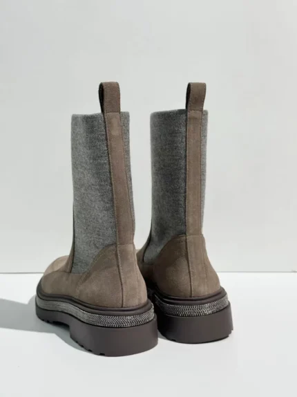 UNITYPUREMAX™ Women’s Cow Suede Mid-Calf Riding Boots – Waterproof Knitted Hoof Heel Winter Boots 1