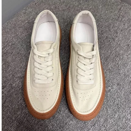 UNITYPUREMAX™ Men’s Top-Grain Leather Casual Sneakers – Vintage White Minimalist Cowhide Plimsolls 2
