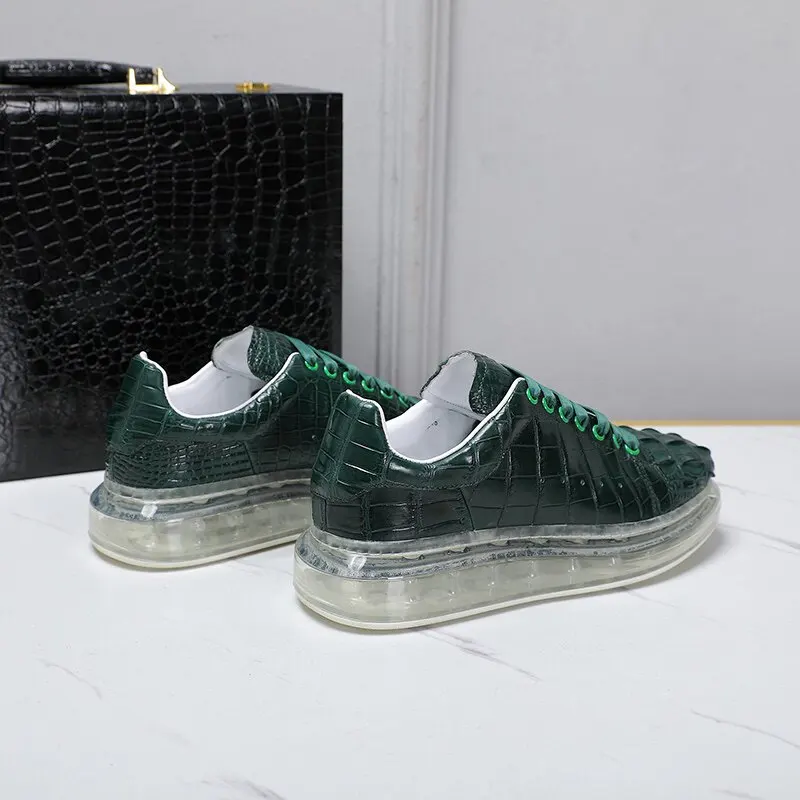 UNITYPUREMAX™ Green Crocodile Embossed Leather Height-Boost Casual Sneakers – Lightweight Luxury Thick Sole Shoes 4