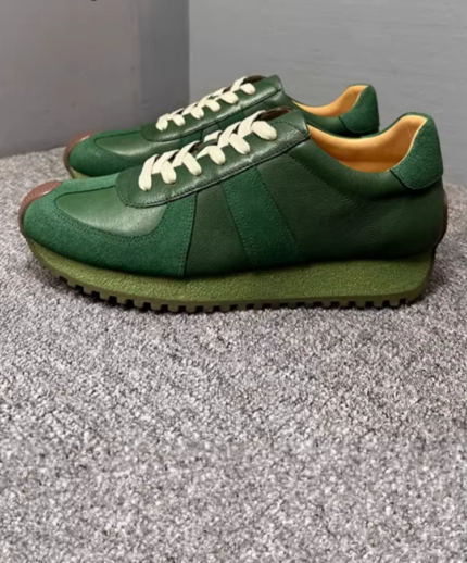UNITYPUREMAX™ Green Retro Leather Platform Sneakers for Men