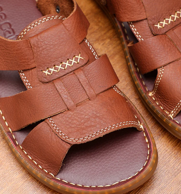 UNITYPUREMAX™ Men’s Premium Genuine Leather 2-in-1 Sandals – Breathable Summer Driving Slippers with Flexible TPR Sole 3