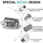 UNITYPUREMAX™ Western Skull Rhinestone Belt – Crystal Bling Punk Cowboy PU Leather Belt for Men & Women 6